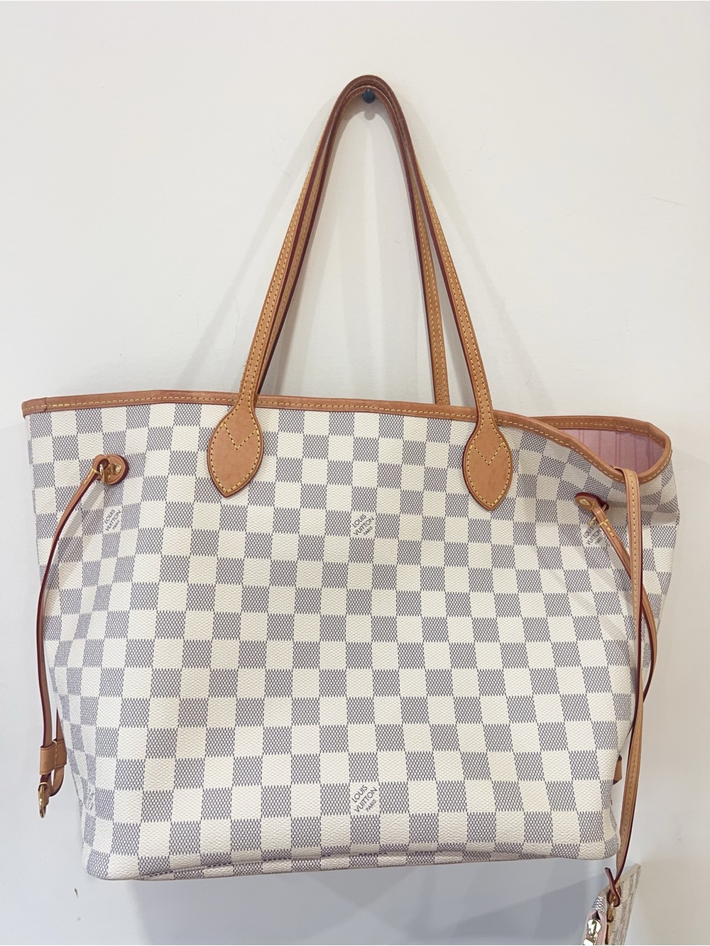 Louis Vuitton Damier Azur Check Tote with Tan Leather Trim - Picture 7 of 11